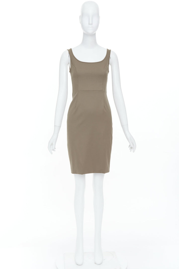 VERSACE brown wool blend zip back scoop neck cocktail sheath mini dress IT38 XS