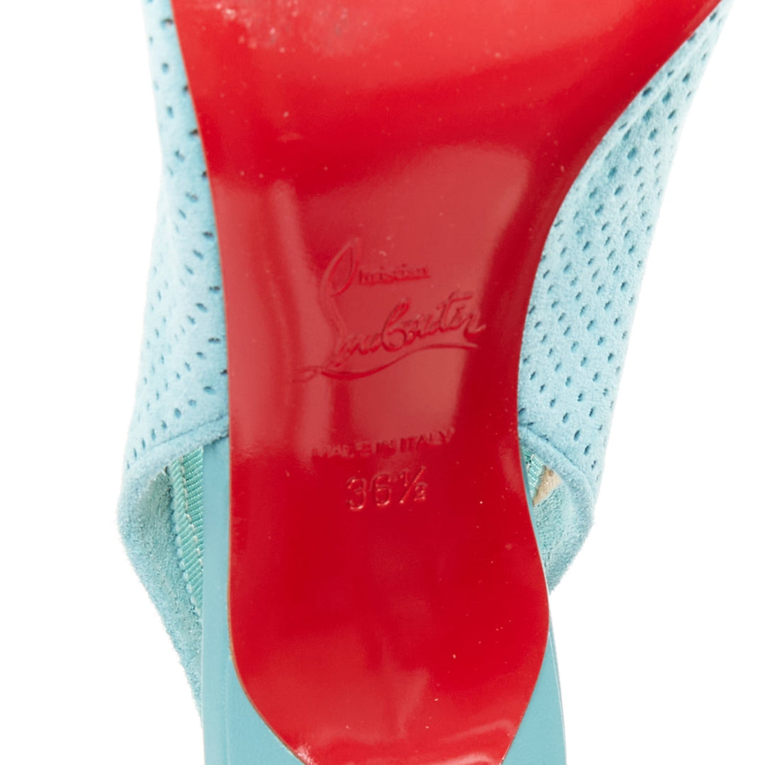 CHRISTIAN LOUBOUTIN Hall Sling Pump 55 sky blue suede pointy slingbacks EU36.5