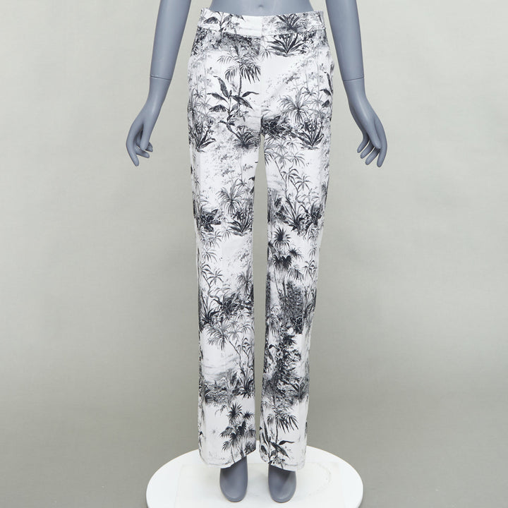 ADAM LIPPES white black cotton blend floral print straight pants US2 S