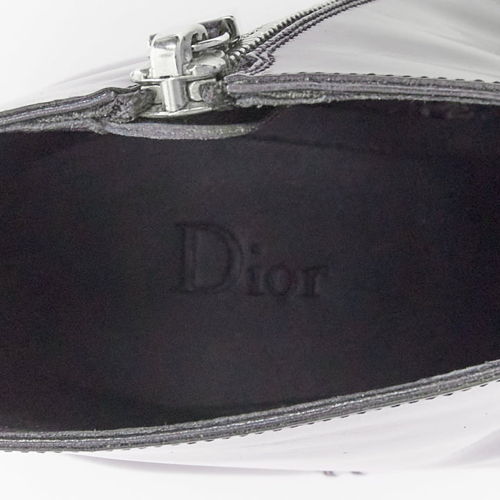 DIOR MEN midnight blue calfskin silver zip minimal ankle boots EU43