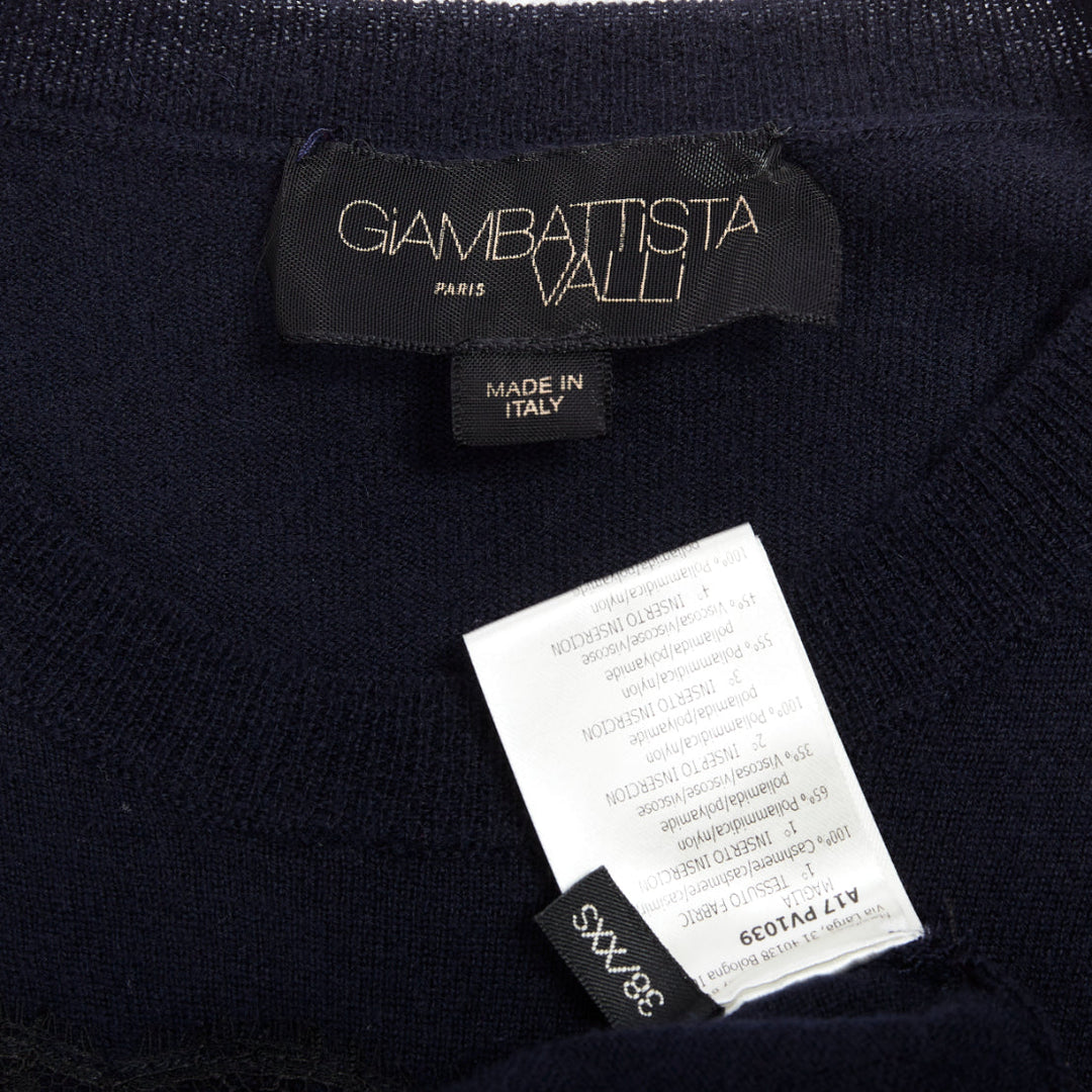 GIAMBATTISTA VALLI 100% cashmere navy black mix lace sweater  IT38 XXS