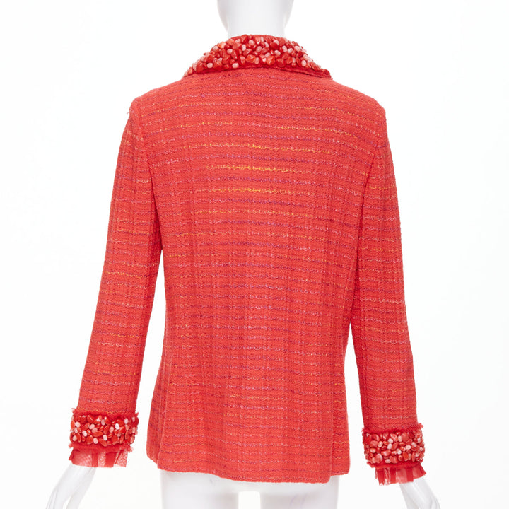ST JOHN COUTURE red purple tweed stone embellished blazer US12 2XL