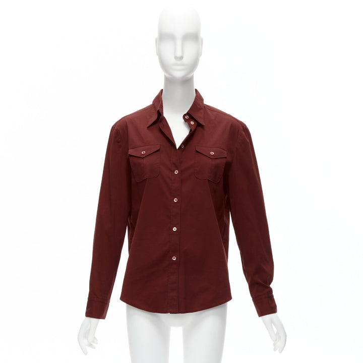 PRADA 1997 Vintage red double flap pocket button front dress shirt IT44 L