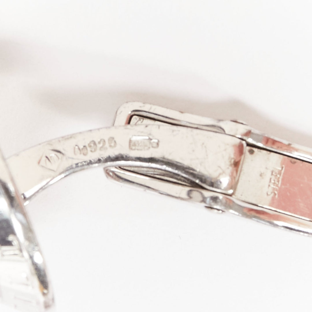 ALFRED DUNHILL 925 steel holographic mother of pearl round logo cufflinks