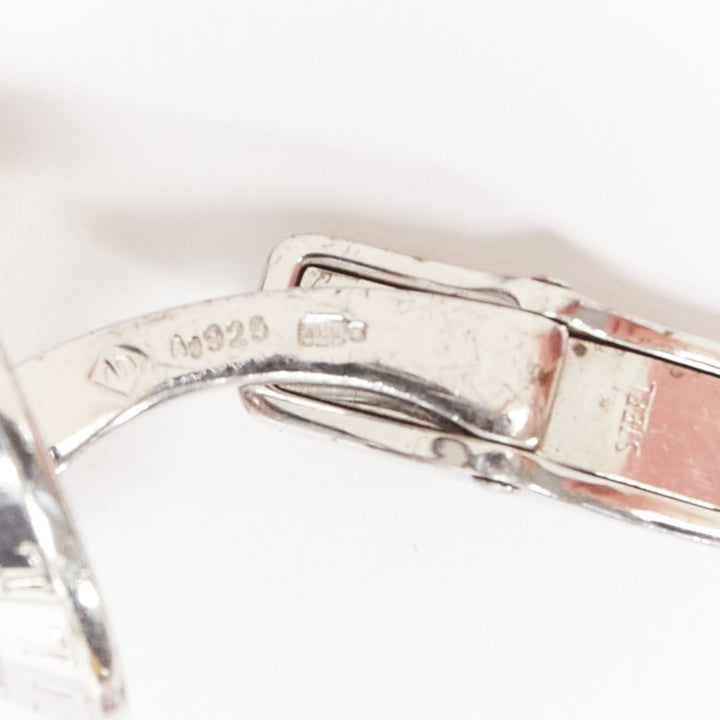 ALFRED DUNHILL 925 steel holographic mother of pearl round logo cufflinks
