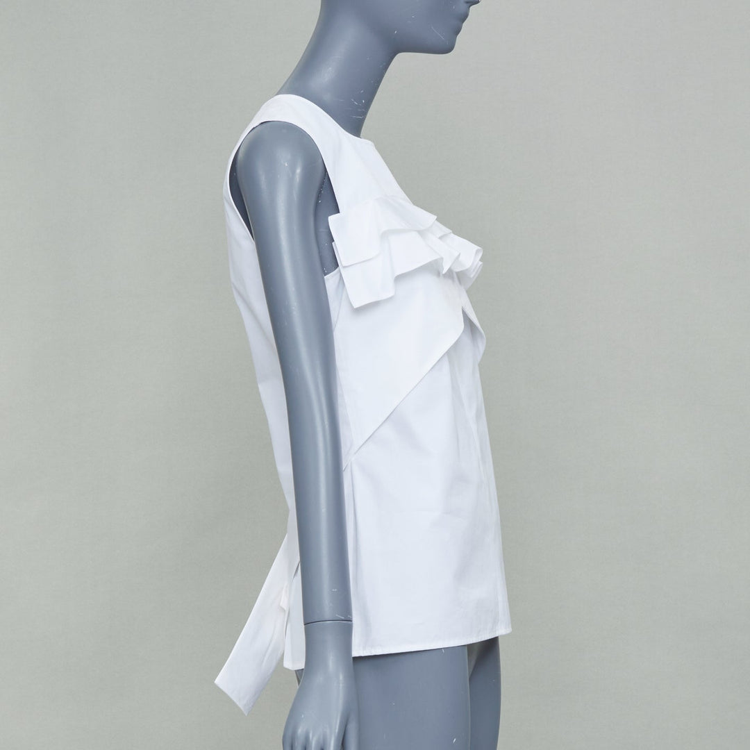 LOUIS VUITTON white poplin ruffle chest panel sleeveless top shirt FR38 M