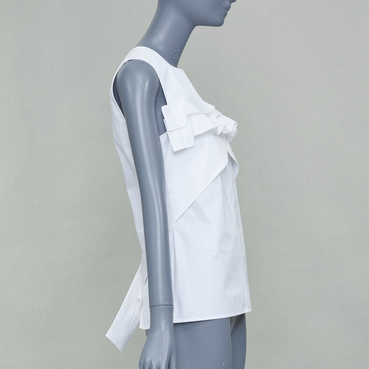 LOUIS VUITTON white poplin ruffle chest panel sleeveless top shirt FR38 M