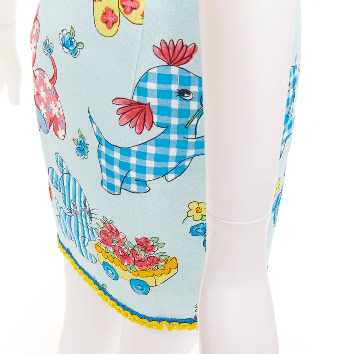 MOSCHINO COUTURE! 2022 Runway Calico Animals blue strapless dress IT38 XS
