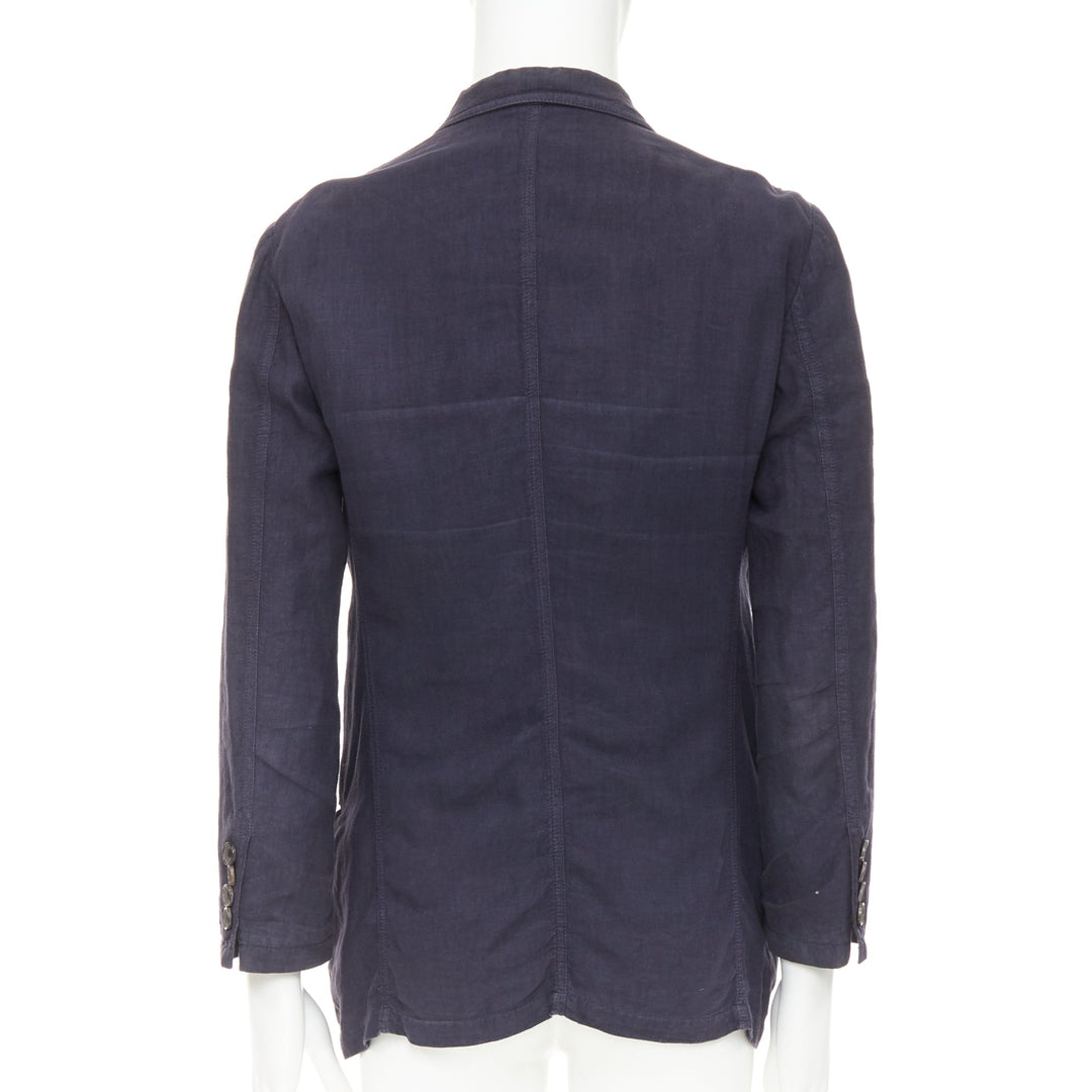 GIORGIO ARMANI navy washed linen cotton  unstructured casual blazer IT46 S
