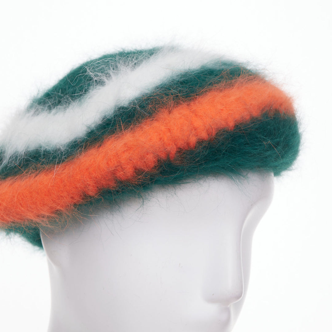 GUCCI 2016 Alessandro Michele green orange striped angora blend headwear hat M
