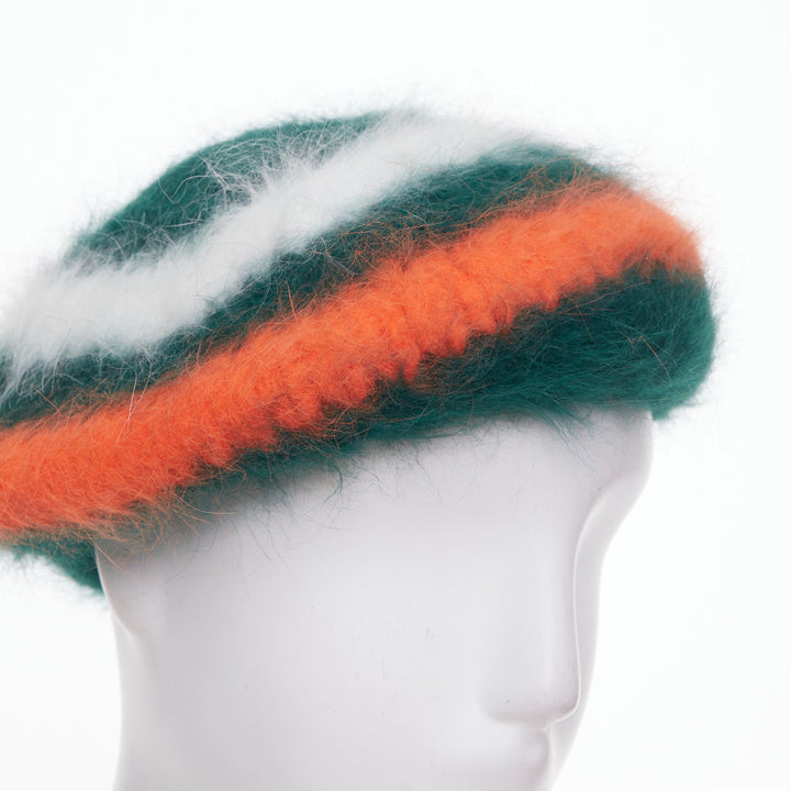 GUCCI 2016 Alessandro Michele green orange striped angora blend headwear hat M