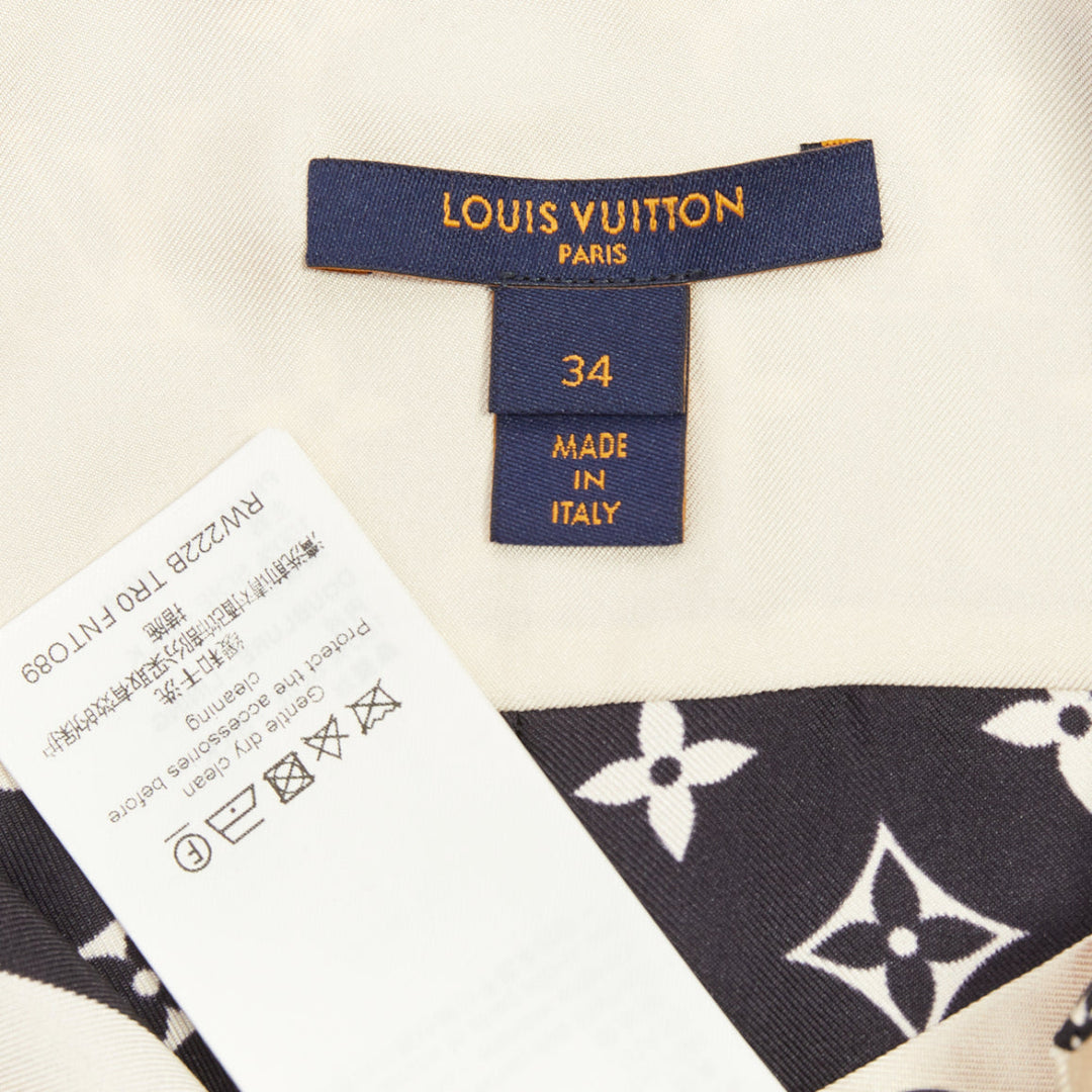 LOUIS VUITTON 2020 stripe accent mixed monogram silk long sleeve shirt FR34 XS