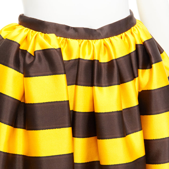 PRADA 2022 Tropico yellow brown silk wool stripe midi full skirt IT38 XS