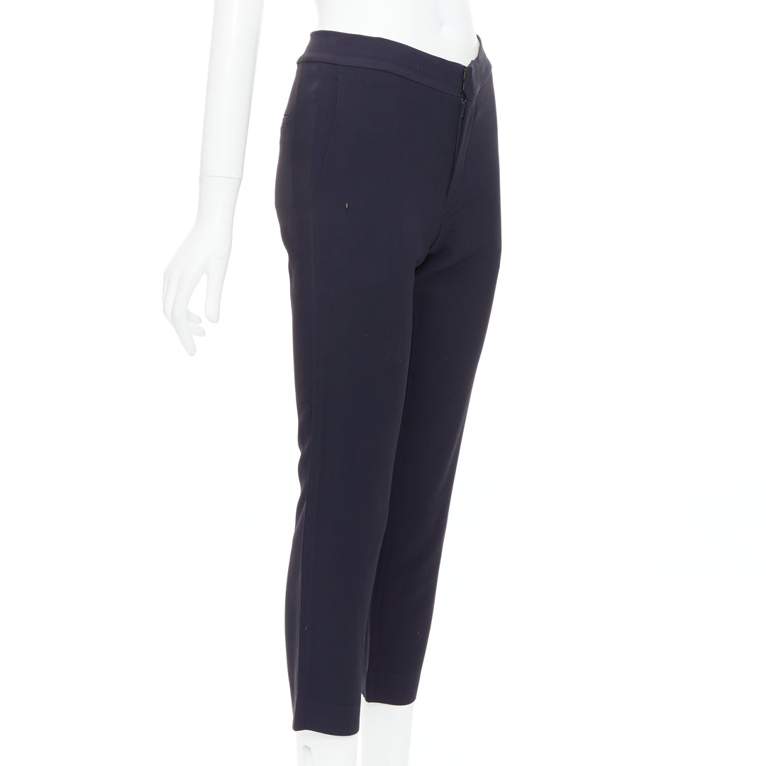 CHLOE navy concealed fly back darts tapered flare pants FR34 XS