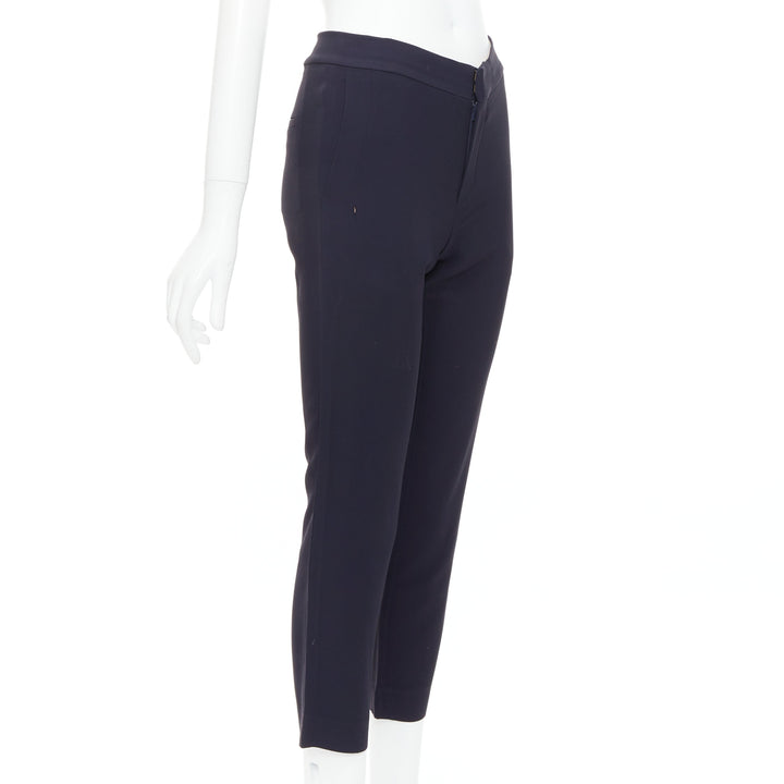 CHLOE navy concealed fly back darts tapered flare pants FR34 XS