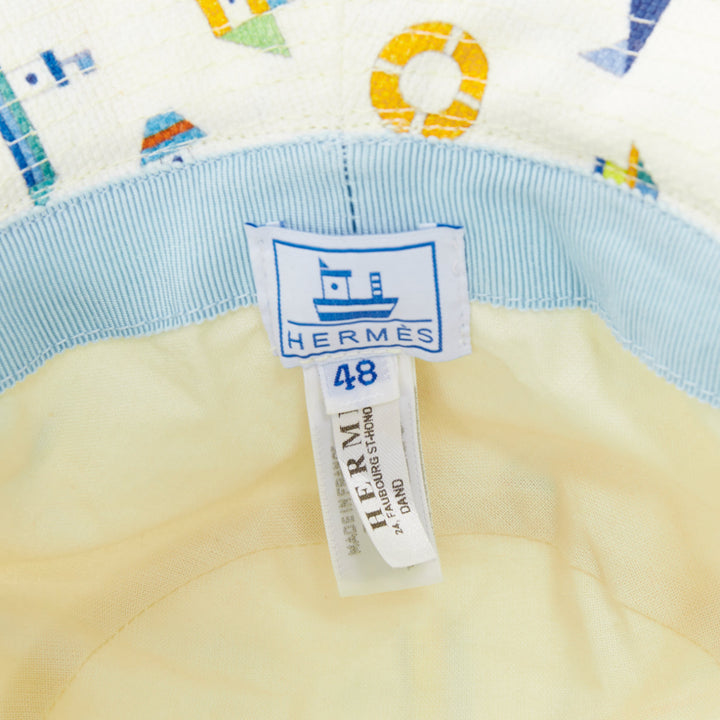 HERMES BABY 2022 boat print blue white cotton linen headwear baby hat 48cm