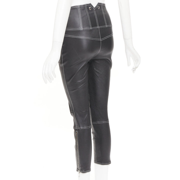 ALEXANDER MCQUEEN 2021 contrast stitch biker corset black leather pants IT38 XS