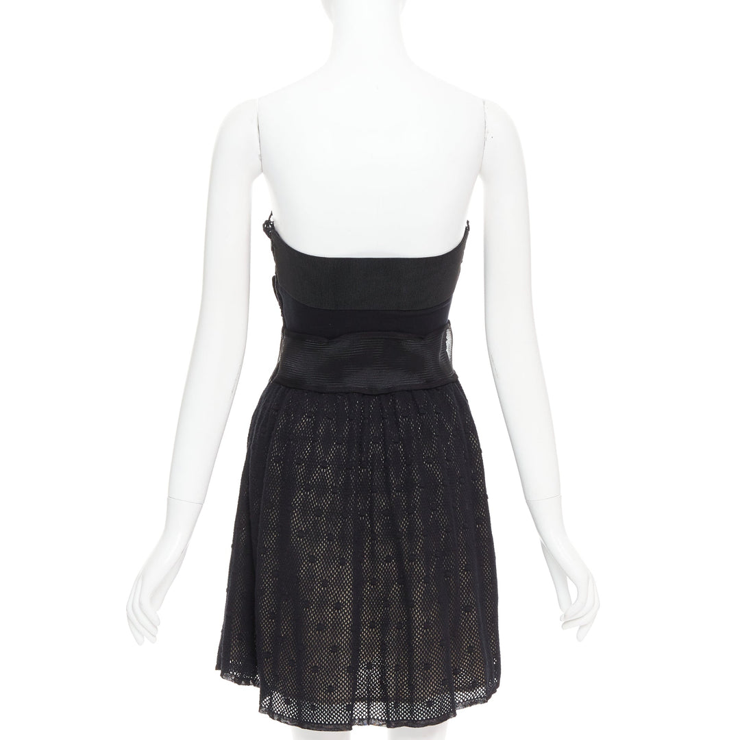RED VALENTINO black multi lace stiff bow embellished strapless dress