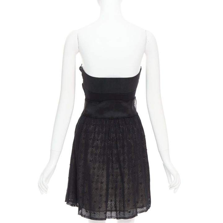 RED VALENTINO black multi lace stiff bow embellished strapless dress