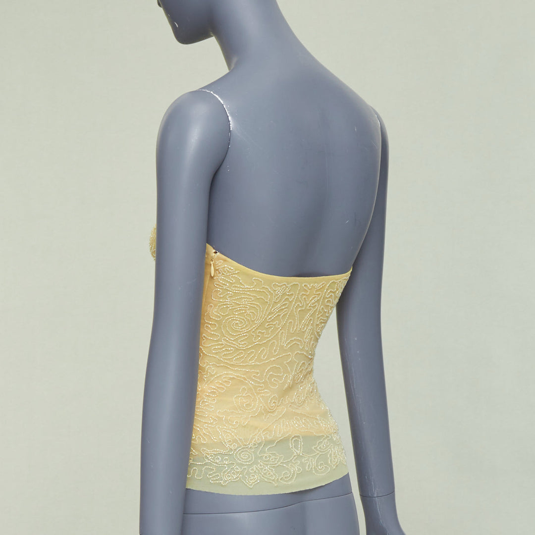 VERA WANG Vintage butter yellow clear bead embellished bandeau tube top US4 S