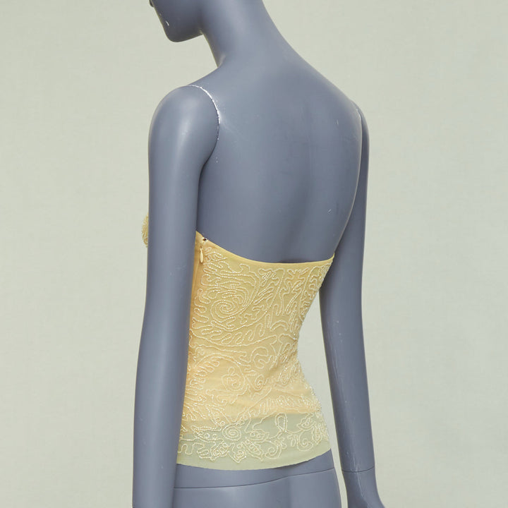 VERA WANG Vintage butter yellow clear bead embellished bandeau tube top US4 S