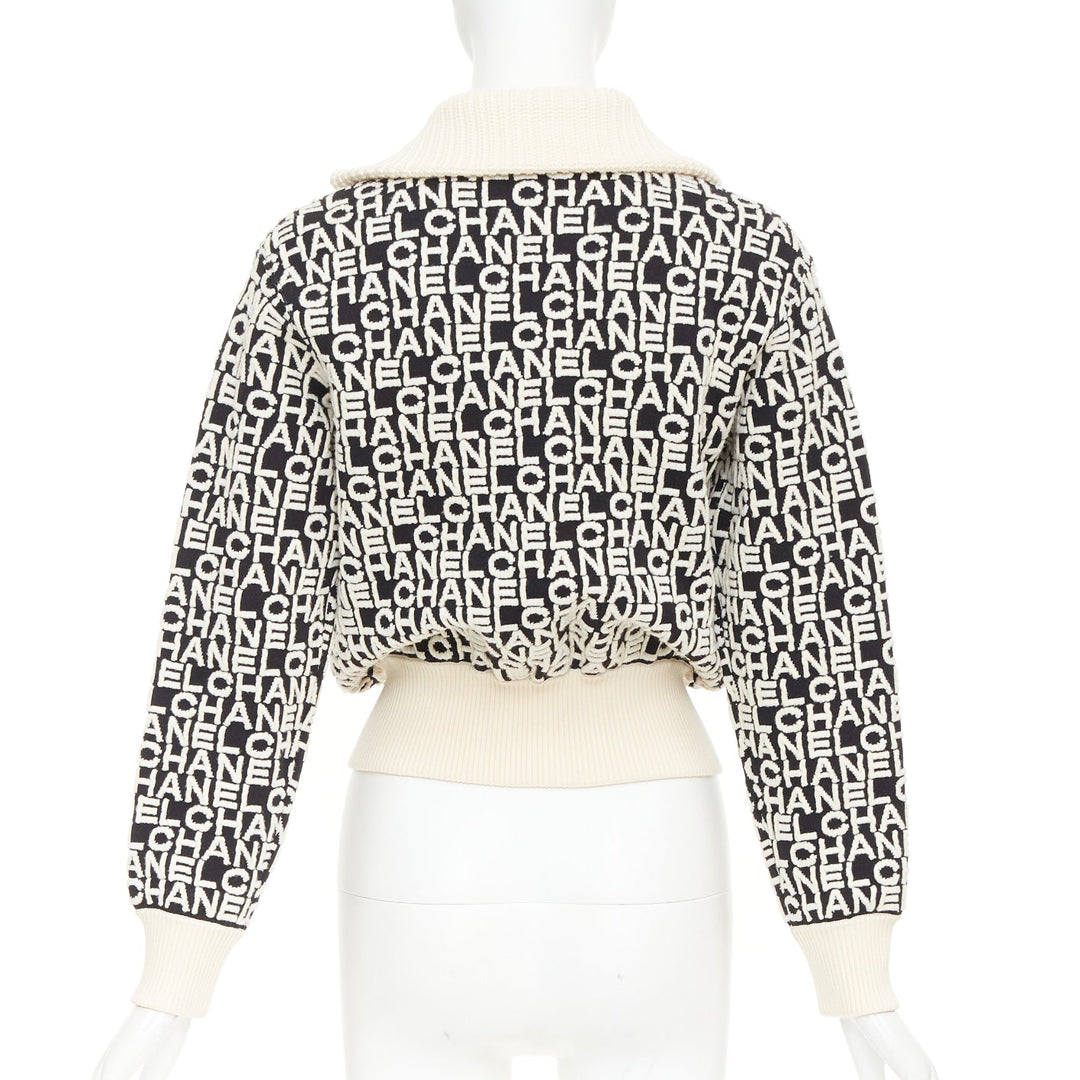 CHANEL 19A Coco Neige embossed monogram jacquard cropped bomber jacket FR34 XS