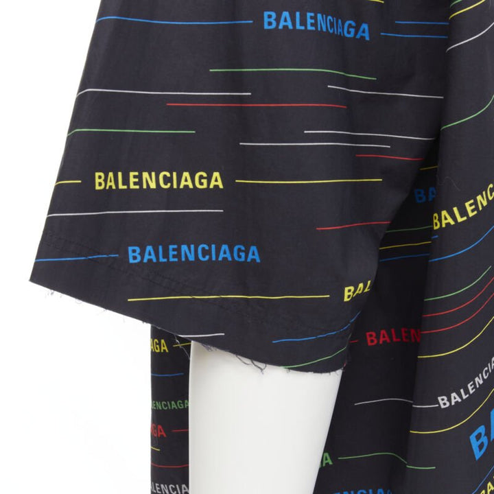 BALENCIAGA black multicolor logo monogram stipe print boxy shirt EU40 M