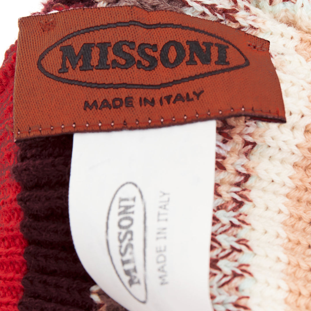 MISSONI red pink multicolor striped wool blend knitted beret hat