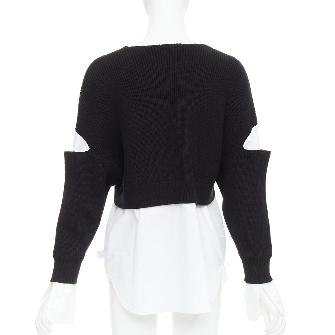 T ALEXANDER WANG black white cotton blend hybrid cropped sweater shirt top XS