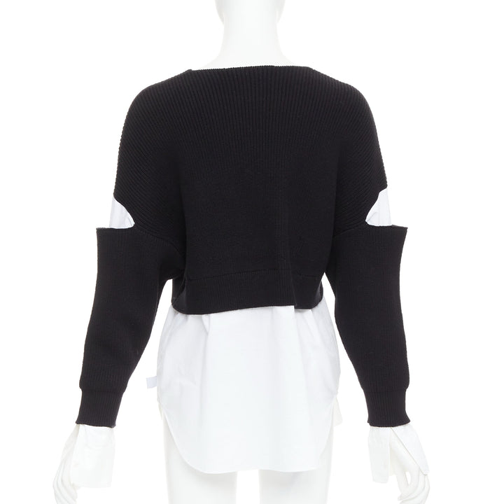 T ALEXANDER WANG black white cotton blend hybrid cropped sweater shirt top XS
