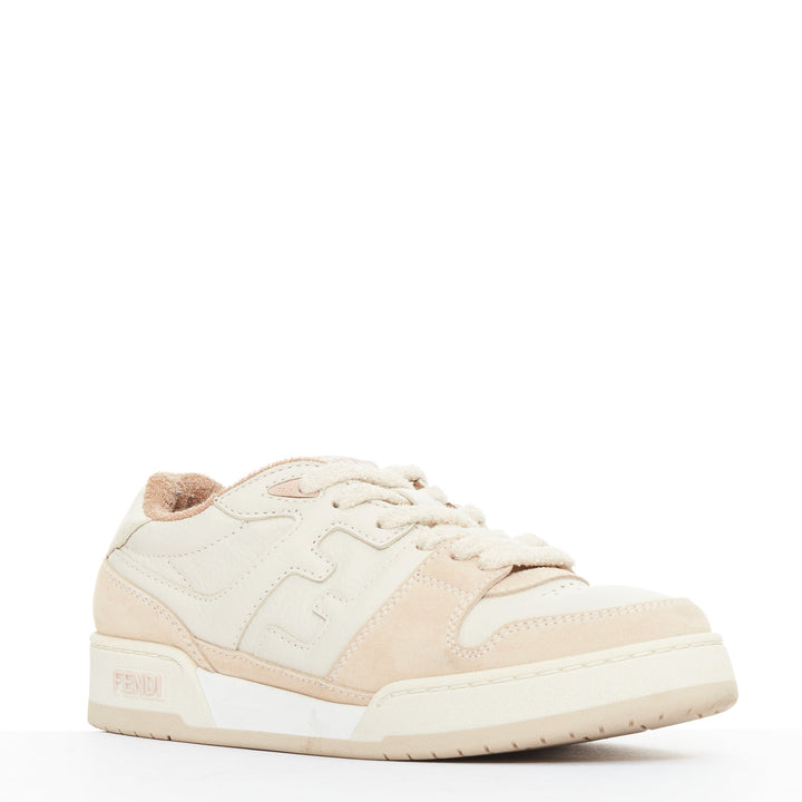 FENDI Match Low beige pink leather FF logo flat chunky sneakers EU35