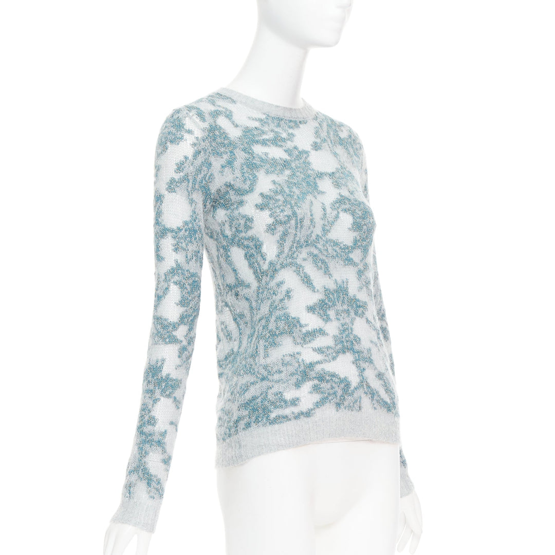 DIOR 2023  Brocart grey blue cashmere blend loose knit sweater FR34 XS