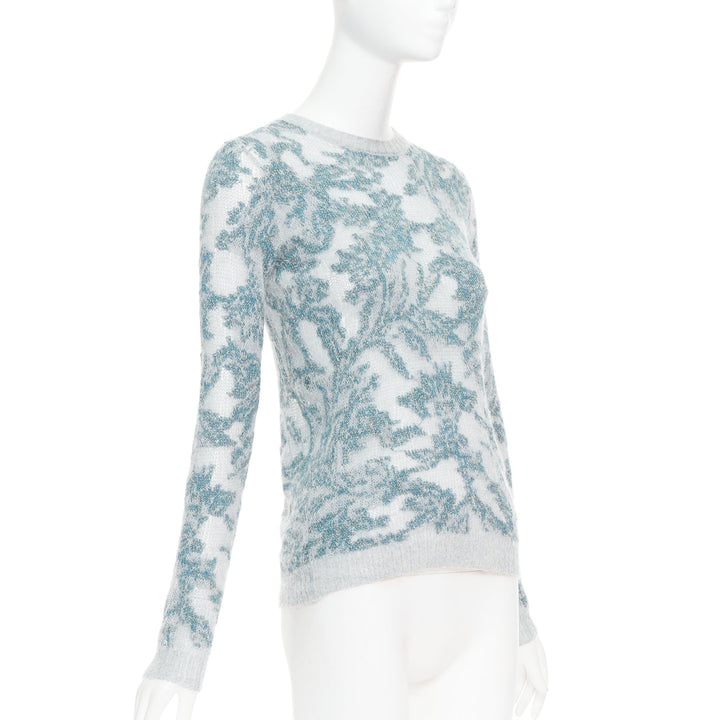 DIOR 2023  Brocart grey blue cashmere blend loose knit sweater FR34 XS