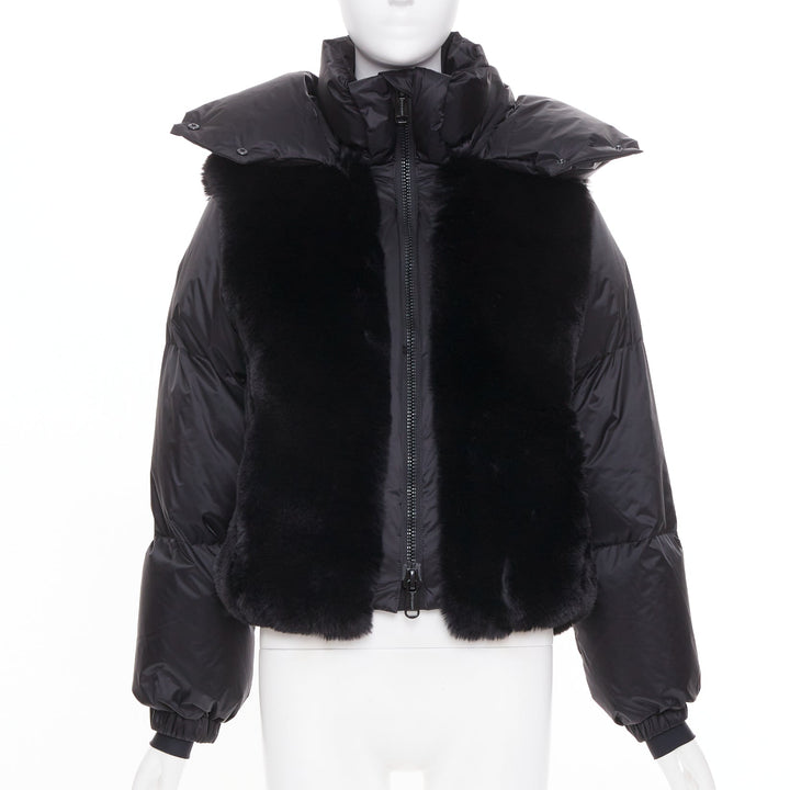 GOLDBERGH 2023 La Reine black faux fur panel hooded goose puffer jacket FR32