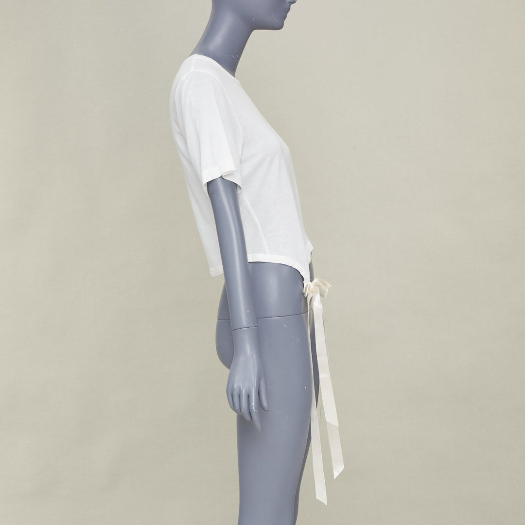 SIMONE ROCHA 2024 Bow Tails Easy ivory fine jersey curved hem bow top shirt S