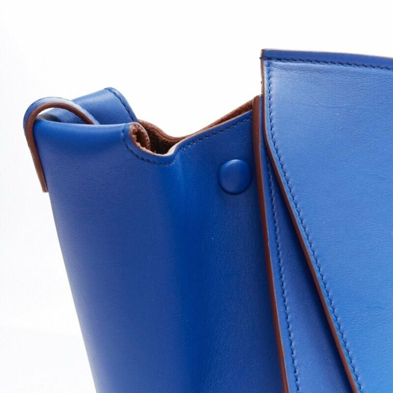 CELINE PHOEBE PHILO Knot cobalt blue calfskin large shopper tote bag full