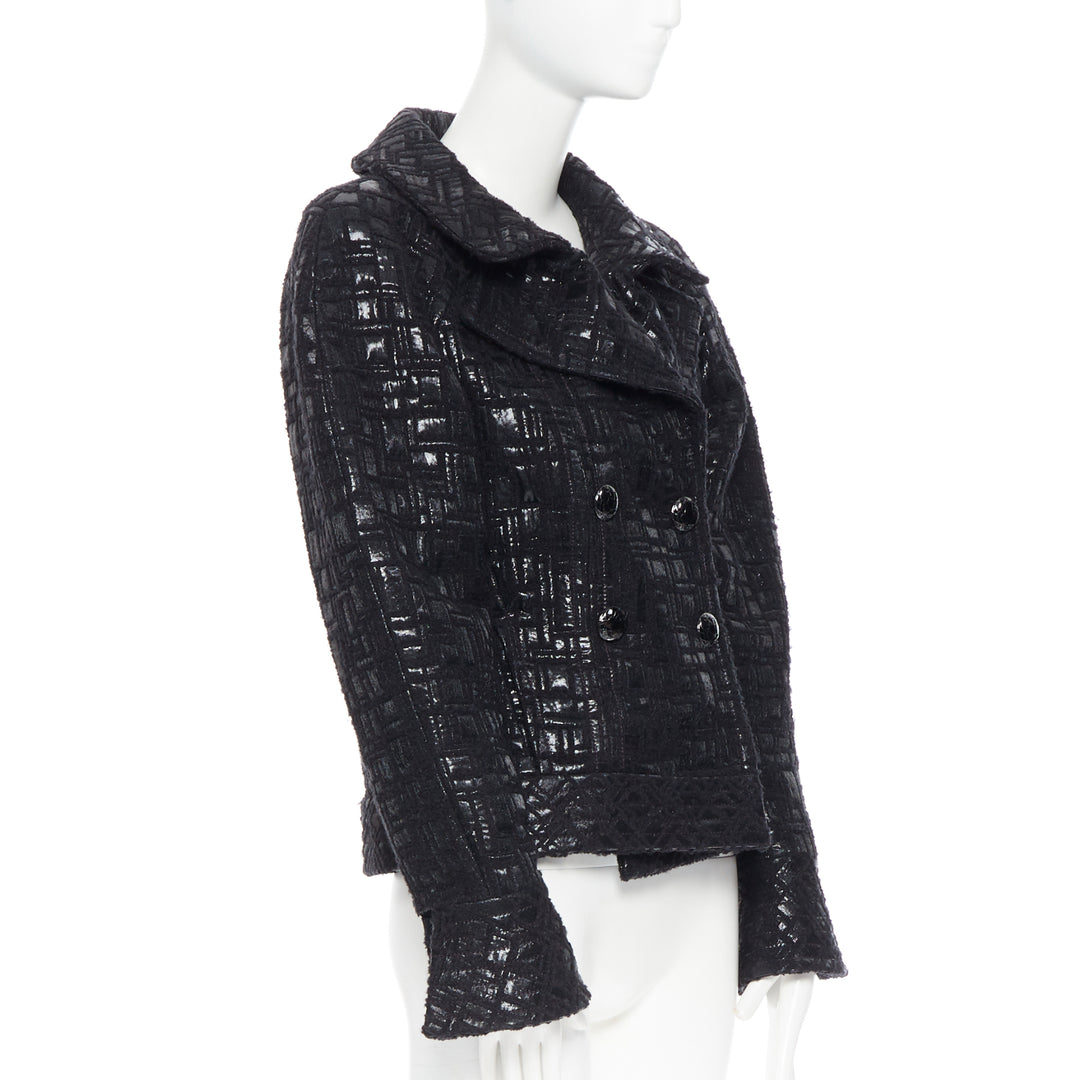 runway CHANEL 13A cyber tweed bomber sleeve double breasted black jacket FR36
