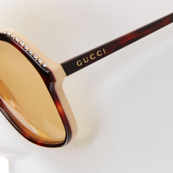 GUCCI GG0734S crystal GG logo brown tortoise acetate sunnies