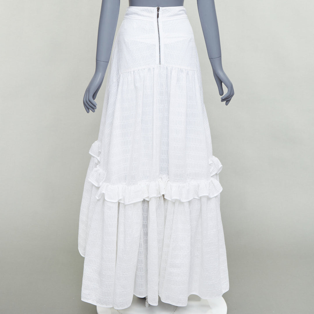 MATICEVSKI 2016 white cotton blend hi low hem frilly full skirt AUS8