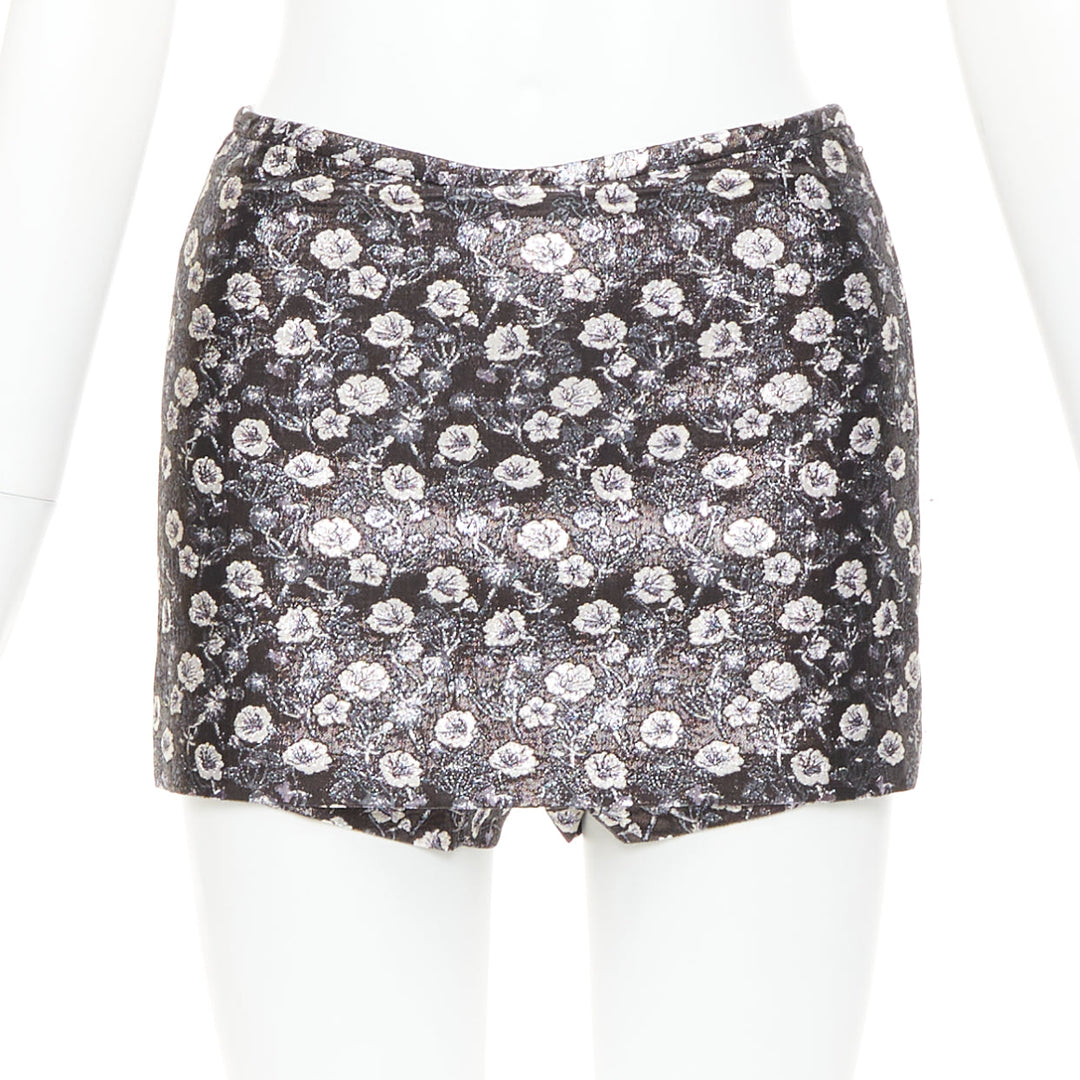 PRADA 2017 black metallic floral brocade crop top high waist short IT36 XXS