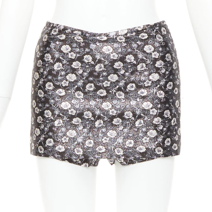 PRADA 2017 black metallic floral brocade crop top high waist short IT36 XXS