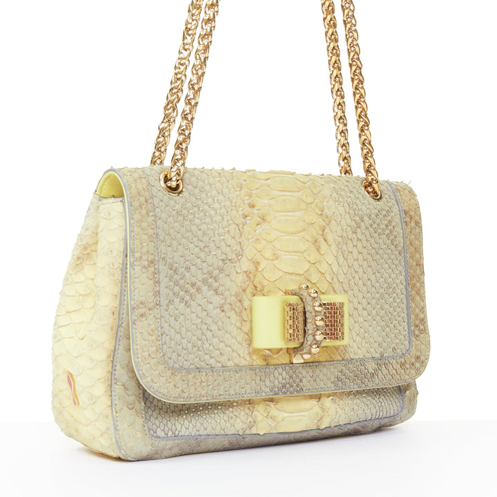CHRISTIAN LOUBOUTIN Sweet Charity grey yellow gold stud bow chain shoulder bag