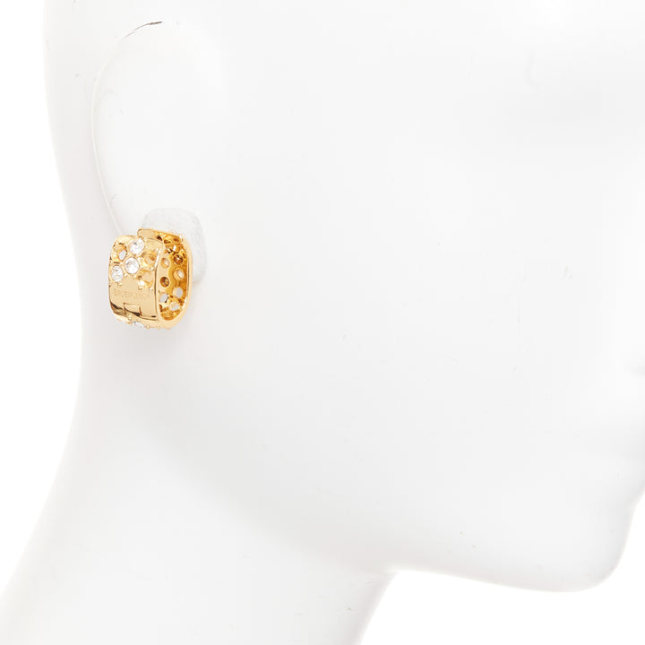 BALENCIAGA 2021 Demna gold tone logo crystals chunky U shape hoop earrings