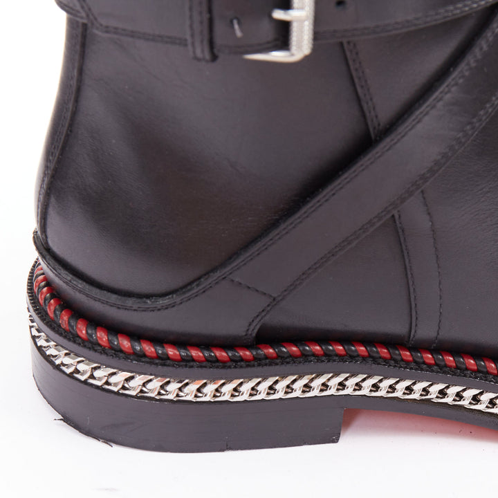 CHRISTIAN LOUBOUTIN Chelsea Chain Flat Calf Brosse black chain buckle boots EU38