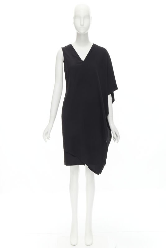 MAISON MARGIELA 2013 black polyester V-neck asymmetric bonded cape dress IT40 S