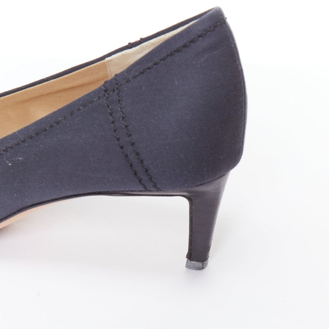 MIU MIU Vintage navy fabric nude buckle strap kitten pumps EU36.5