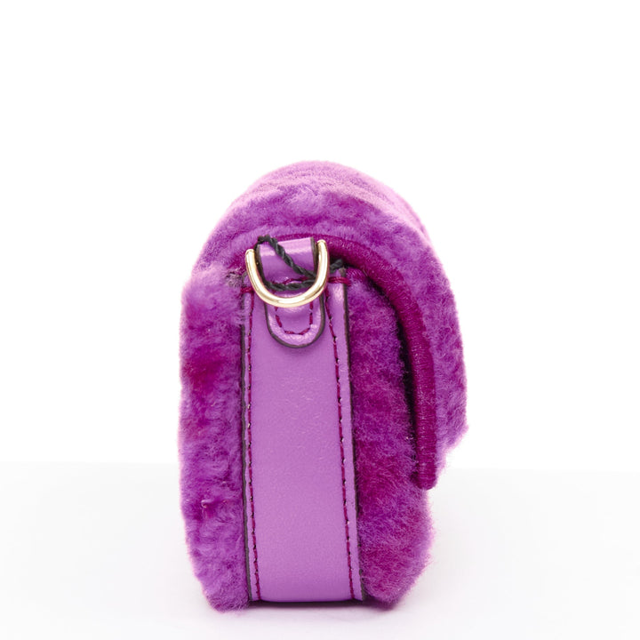 FENDI 2021 Nano Baguette purple shearling FF buckle gold hardware charm bag