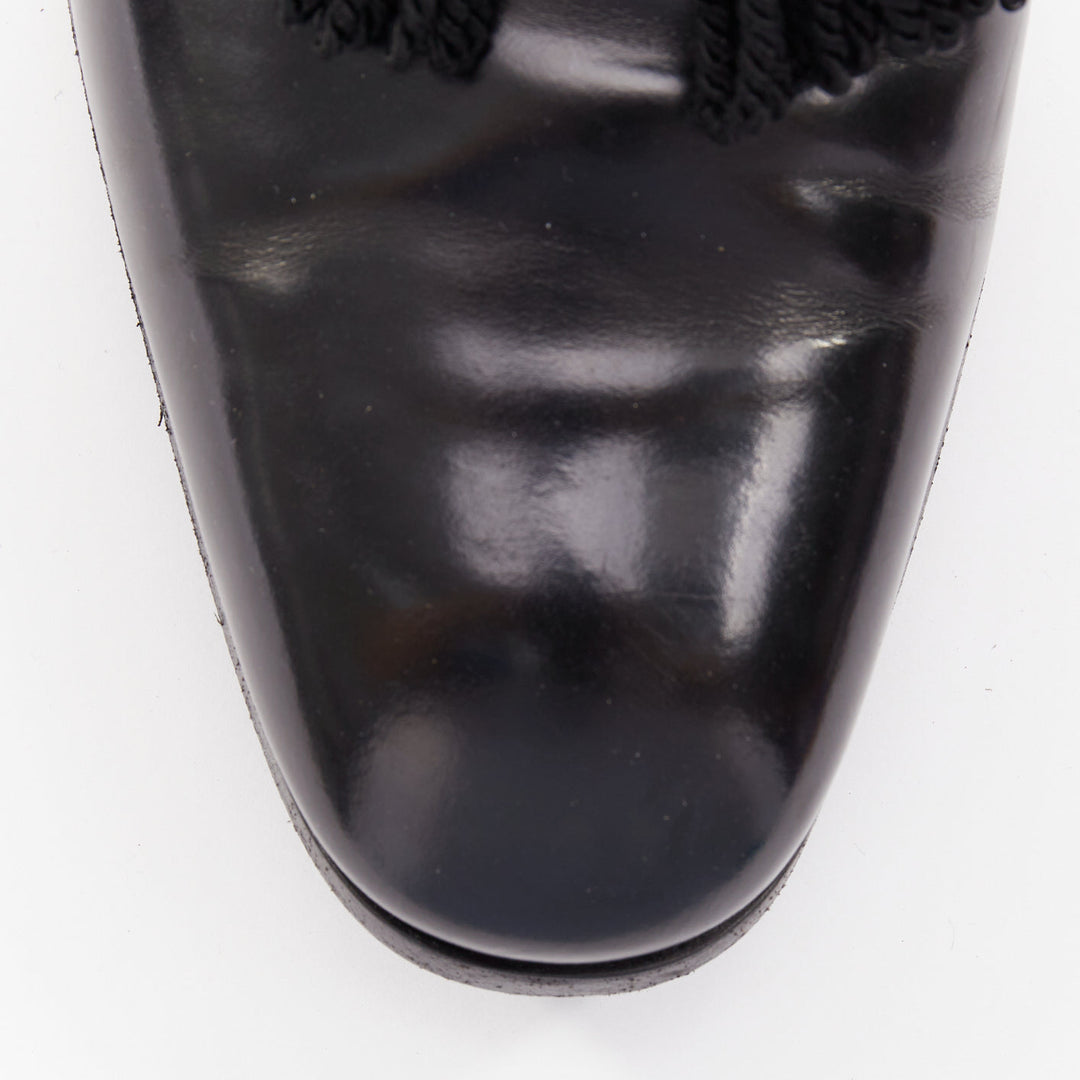 JIMMY CHOO  Foxley black shiny calf leather rope tassel loafer shoes EU43