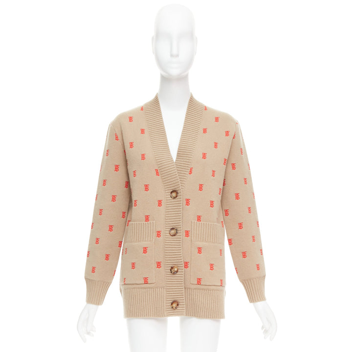 BURBERRY TB monogram camel red cashmere blend oversied cardigan XS