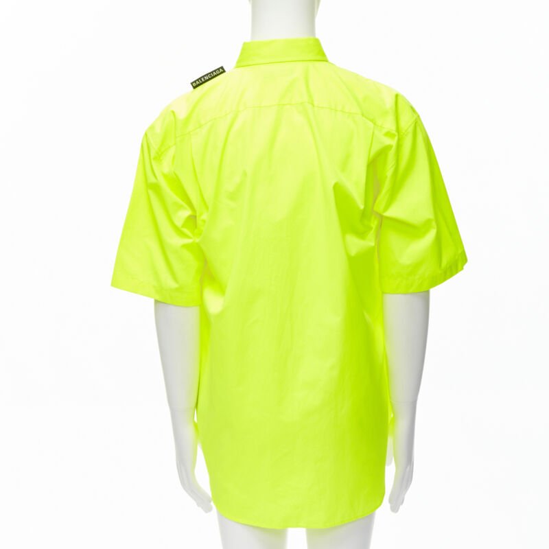 BALENCIAGA Demna 2020 neon yellow shoulder tab boxy oversized shirt EU38 S